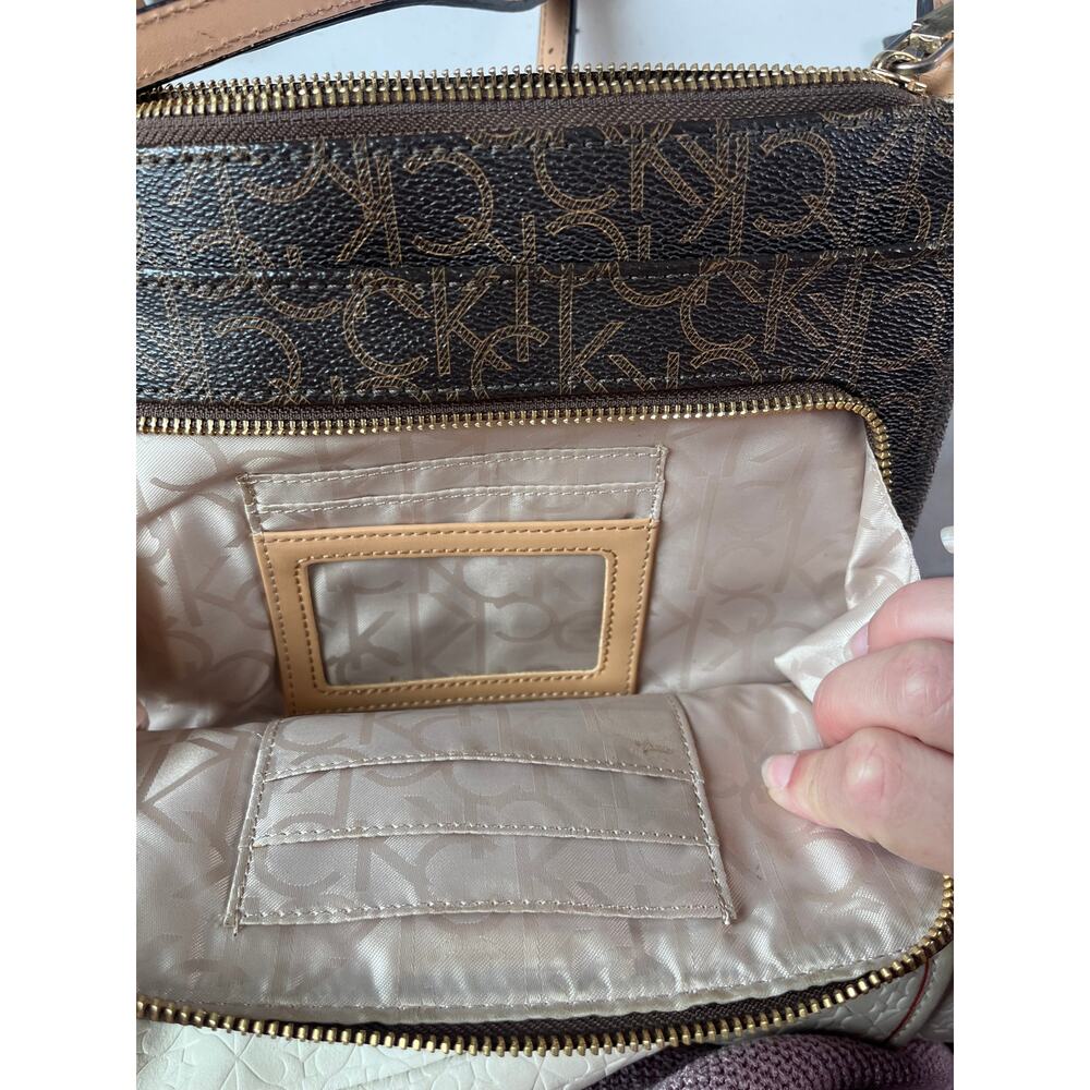 Calvin Klein Brown Monogram Crossbody Bag Zip Top Multi Pocket - Picture 5 of 10
